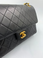 Sold-CHANEL Classic Lambskin Double Chain Double Medium Flap Bag black/gold