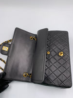 Sold-CHANEL Classic Lambskin Double Chain Double Medium Flap Bag black/gold