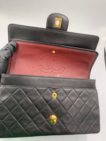 Sold-CHANEL Classic Lambskin Double Chain Double Medium Flap Bag black/gold