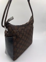 GUCCI GG Monogram Logo Dark Brown Nylon Shoulder Bag