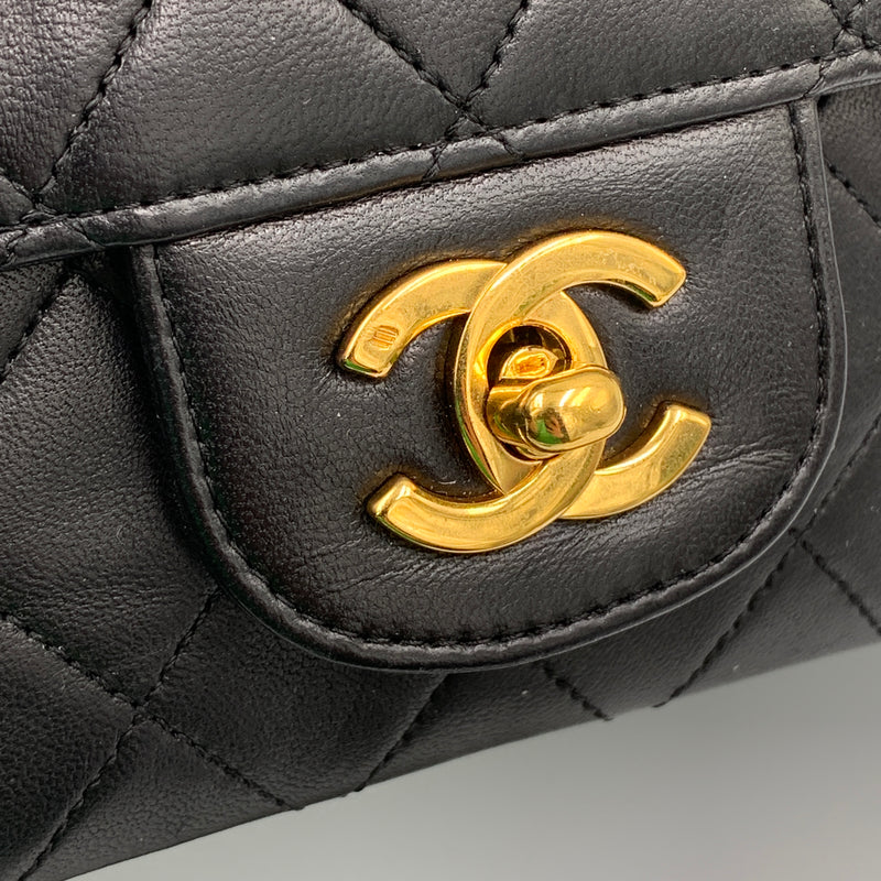 Sold-CHANEL Classic Lambskin Double Chain Double Medium Flap Bag black/gold