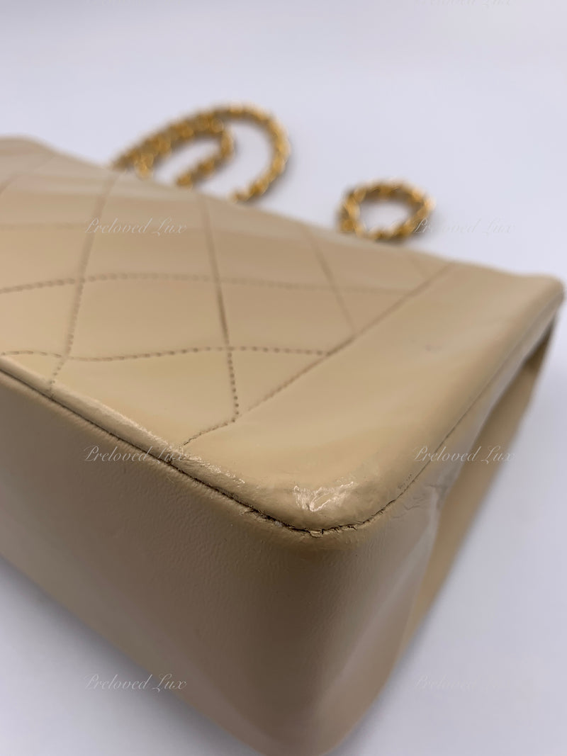 CHANEL Lambskin Medium Diana Single Chain Single Flap Bag Beige/gold