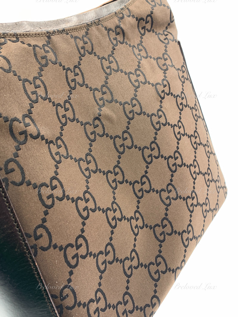 GUCCI GG Monogram Logo Dark Brown Nylon Shoulder Bag