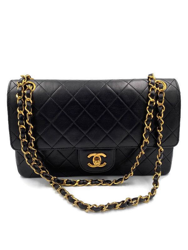 Sold-CHANEL Classic Lambskin Double Chain Double Medium Flap Bag black/gold