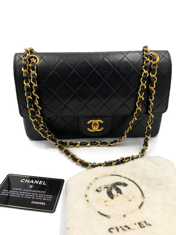 Sold-CHANEL Classic Lambskin Double Chain Double Medium Flap Bag black/gold