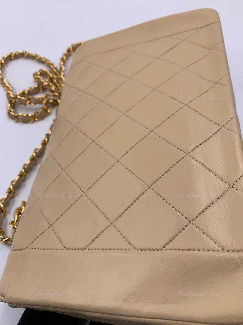 CHANEL Lambskin Medium Diana Single Chain Single Flap Bag Beige/gold