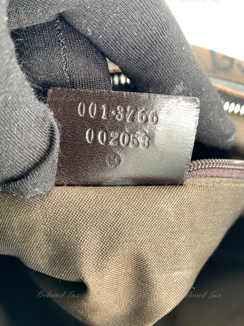 GUCCI GG Monogram Logo Dark Brown Nylon Shoulder Bag