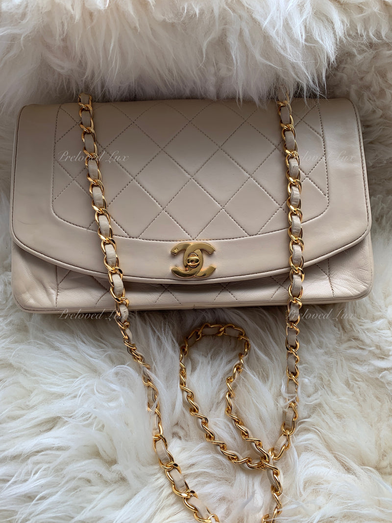 CHANEL Lambskin Medium Diana Single Chain Single Flap Bag Beige/gold