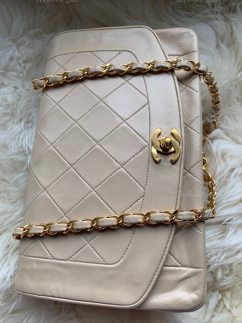 CHANEL Lambskin Medium Diana Single Chain Single Flap Bag Beige/gold