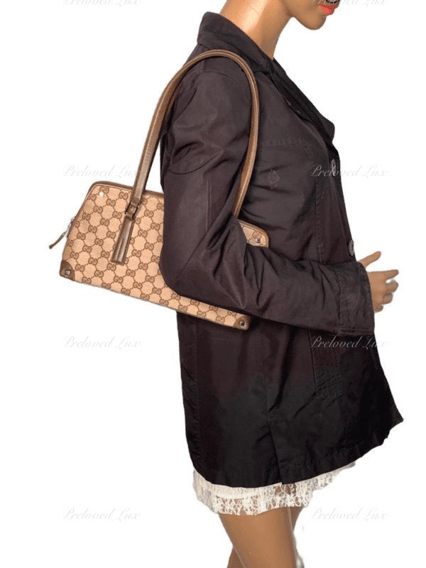 Sold-GUCCI Brown Monogram Shoulder Bag