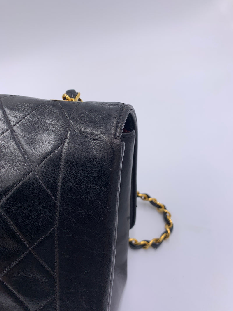 Sold-CHANEL Lambskin Medium Diana Single Chain Single Flap Bag Black/gold