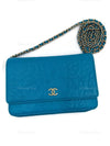 CHANEL Lambskin Camelia Wallet-on-the-chain WOC Crossbody Flap Bag - Blue