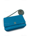 CHANEL Lambskin Camelia Wallet-on-the-chain WOC Crossbody Flap Bag - Blue