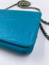 CHANEL Lambskin Camelia Wallet-on-the-chain WOC Crossbody Flap Bag - Blue