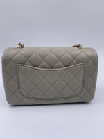 Sold-CHANEL Classic Grey Lambskin Mini Rectangular Crossbody Bag in Champaign Gold Hardware