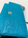 CHANEL Lambskin Camelia Wallet-on-the-chain WOC Crossbody Flap Bag - Blue