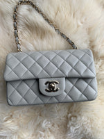 Sold-CHANEL Classic Grey Lambskin Mini Rectangular Crossbody Bag in Champaign Gold Hardware