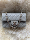 Sold-CHANEL Classic Grey Lambskin Mini Rectangular Crossbody Bag in Champaign Gold Hardware