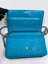 CHANEL Lambskin Camelia Wallet-on-the-chain WOC Crossbody Flap Bag - Blue