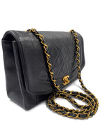 CHANEL Lambskin Medium Diana Single Chain Single Flap Bag Black gold hardware