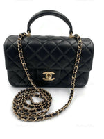 Sold-CHANEL Lambskin Mini Rectangular with Top Handle black/ Gold Hardware