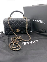 Sold-CHANEL Lambskin Mini Rectangular with Top Handle black/ Gold Hardware