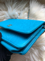 CHANEL Lambskin Camelia Wallet-on-the-chain WOC Crossbody Flap Bag - Blue