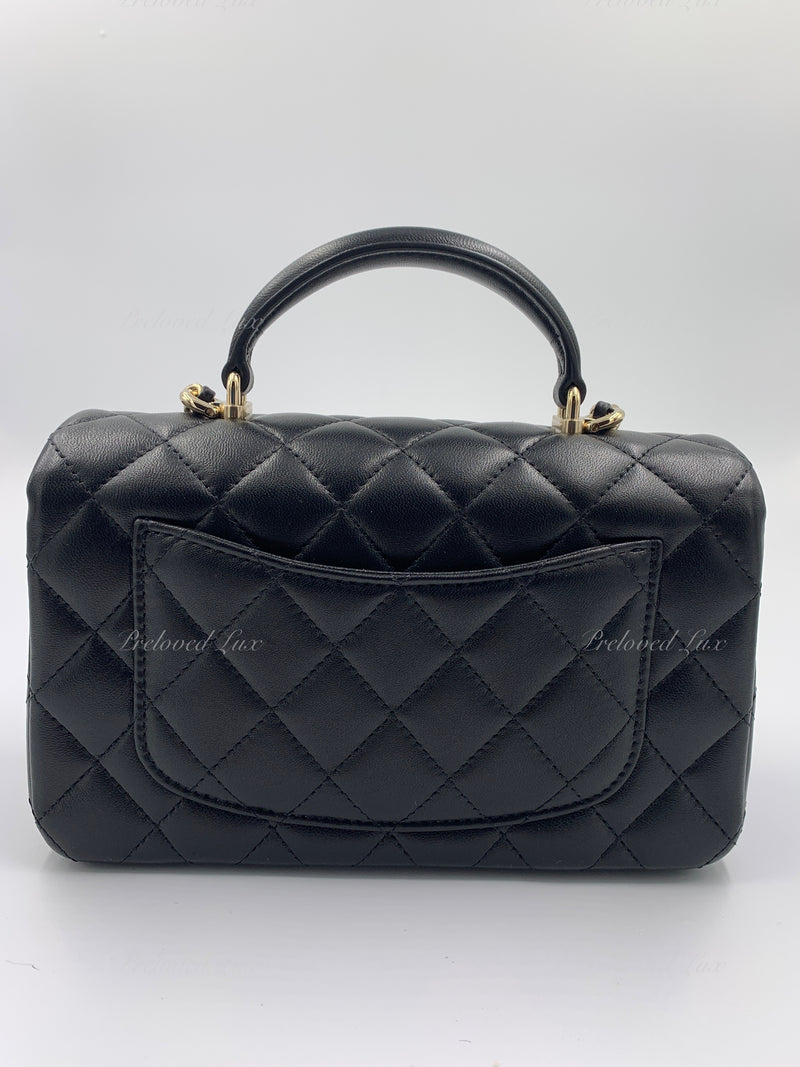 Sold-CHANEL Lambskin Mini Rectangular with Top Handle black/ Gold Hardware