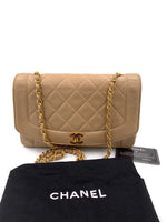 CHANEL Lambskin Medium Diana Single Chain Single Flap Bag Beige gold hardware