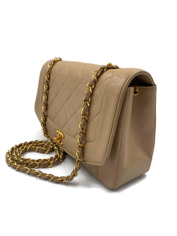 Sold-CHANEL Lambskin Medium Diana Single Chain Single Flap Bag Beige/gold