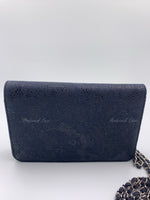 CHANEL Lace Embossed Goatskin Wallet-on-the-chain WOC Crossbody Flap Bag - Dark Navy Silver hardware