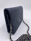 CHANEL Lace Embossed Goatskin Wallet-on-the-chain WOC Crossbody Flap Bag - Dark Navy Silver hardware