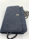 CHANEL Lace Embossed Goatskin Wallet-on-the-chain WOC Crossbody Flap Bag - Dark Navy Silver hardware