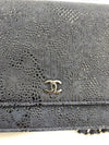 CHANEL Lace Embossed Goatskin Wallet-on-the-chain WOC Crossbody Flap Bag - Dark Navy Silver hardware