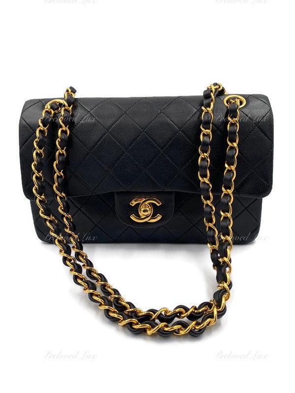 CHANEL Lambskin Small Classic Double Flap Bag Black/ Gold Hardware