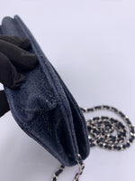 CHANEL Lace Embossed Goatskin Wallet-on-the-chain WOC Crossbody Flap Bag - Dark Navy Silver hardware