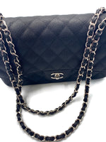 Sold-CHANEL Classic Double Flap Caviar Large (Jumbo) Bag Silver Hardware