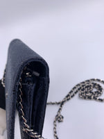 CHANEL Lace Embossed Goatskin Wallet-on-the-chain WOC Crossbody Flap Bag - Dark Navy Silver hardware