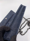 CHANEL Lace Embossed Goatskin Wallet-on-the-chain WOC Crossbody Flap Bag - Dark Navy Silver hardware