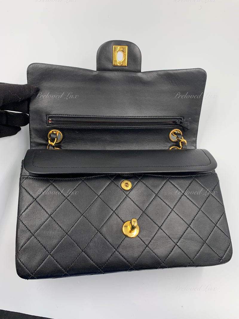 CHANEL Lambskin Small Classic Double Flap Bag Black/ Gold Hardware