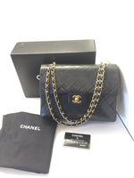 Sold-CHANEL Classic Lambskin Double Chain Double Flap Bag Medium black/gold