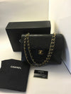 Sold-CHANEL Classic Lambskin Double Chain Double Flap Bag Medium black/gold