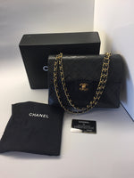 Sold-CHANEL Classic Lambskin Double Chain Double Flap Bag Medium black/gold