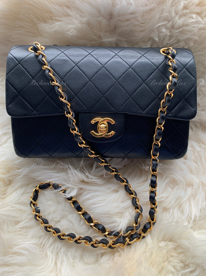 CHANEL Lambskin Small Classic Double Flap Bag Black/ Gold Hardware