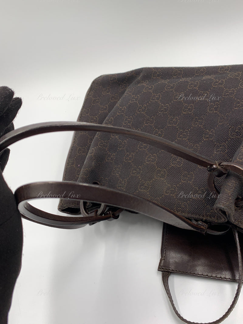 GUCCI GG Monogram Dark Brown Shoulder Bag with Small Pouch