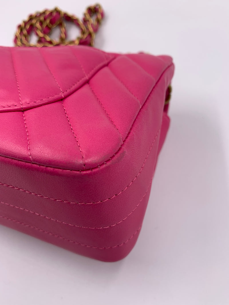 CHANEL Lambskin Chevron Mini Rectangular Pink with gold hardware