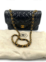 Sold~CHANEL Coated Canvas Black Crossbody Flap Bag with Gold Hardware