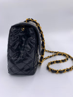 Sold~CHANEL Coated Canvas Black Crossbody Flap Bag with Gold Hardware