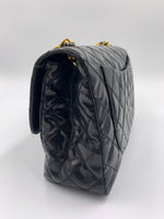 Sold~CHANEL Coated Canvas Black Crossbody Flap Bag with Gold Hardware