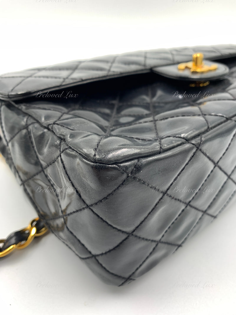 Sold~CHANEL Coated Canvas Black Crossbody Flap Bag with Gold Hardware